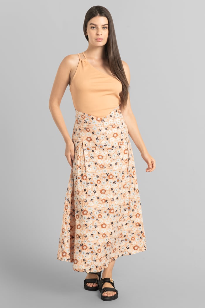 High Waist Viscose Midi Skirt