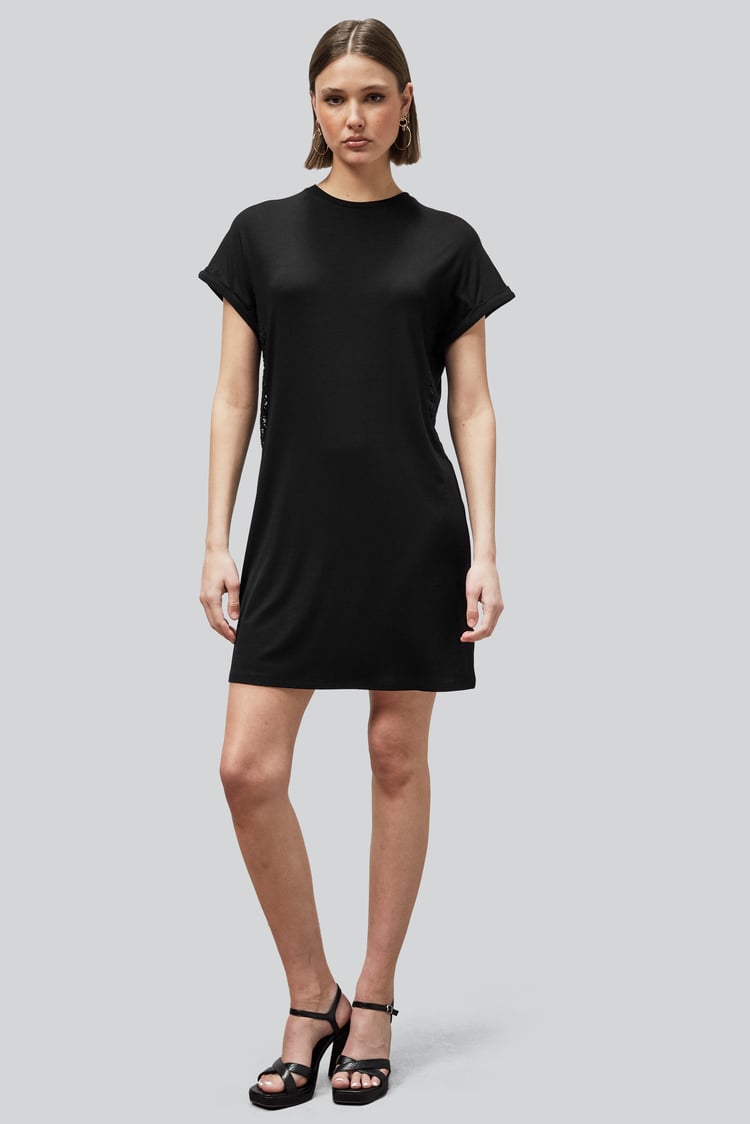 Patch Cut Lace Jersey Dress