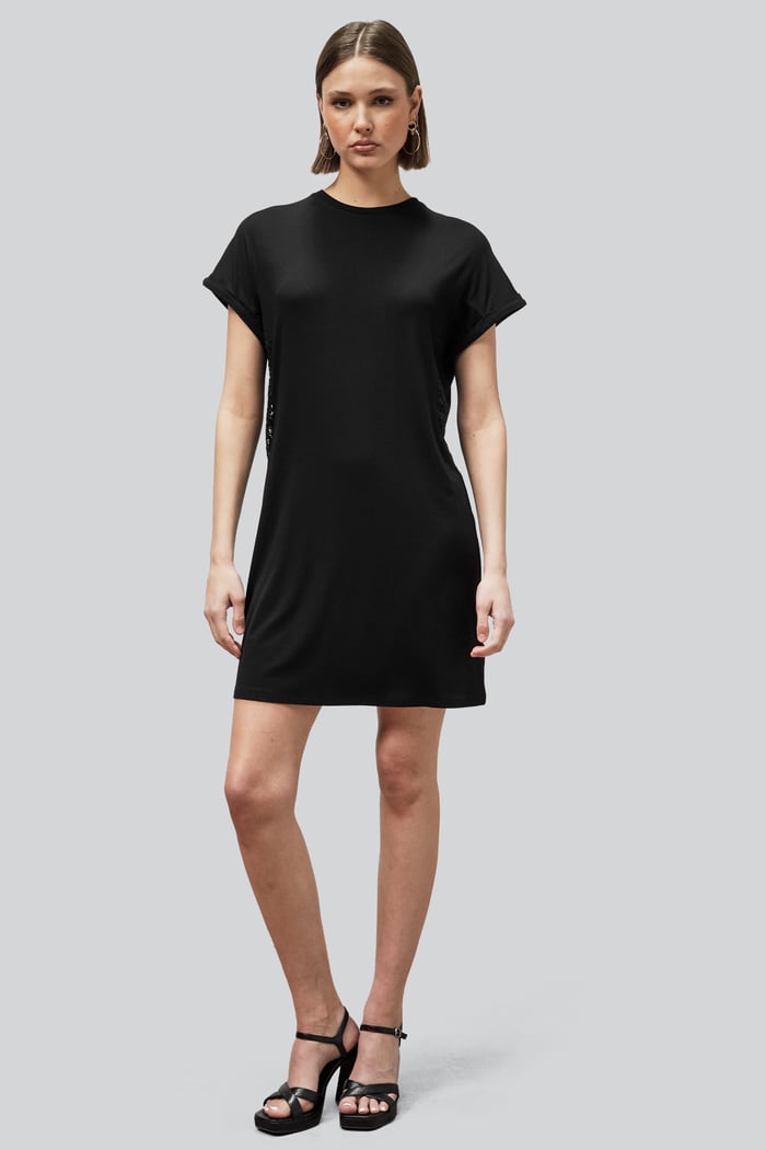 Patch Cut Lace Jersey Dress