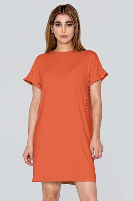 White Patch Cut Lace Jersey Dress