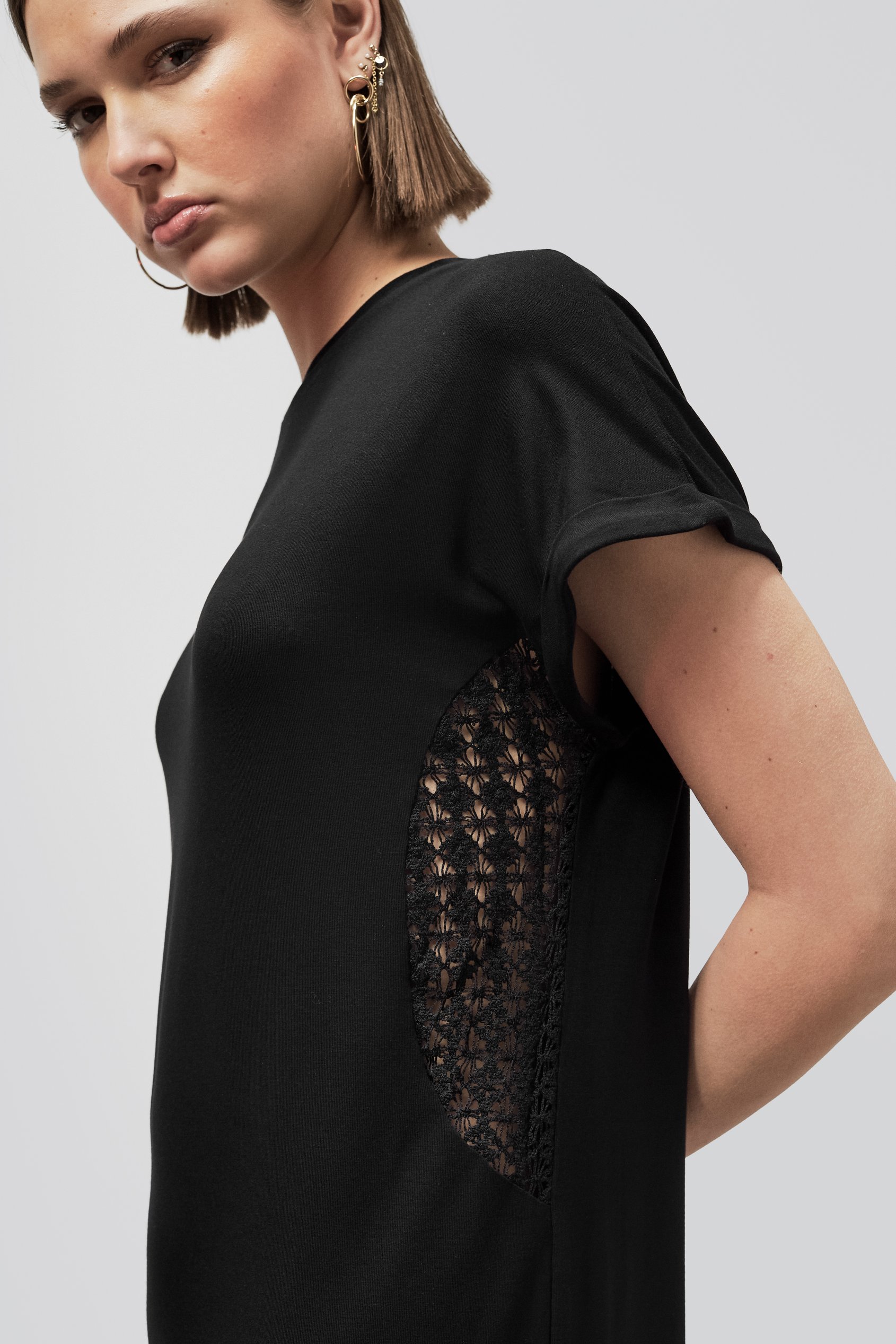 Patch Cut Lace Jersey Dress