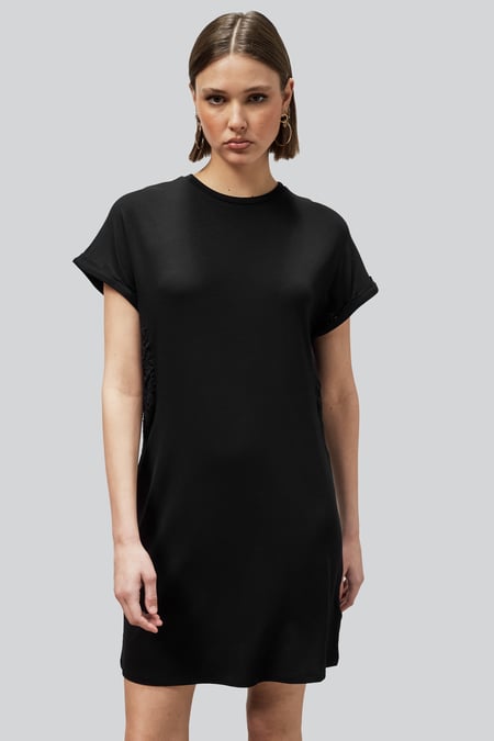 White Patch Cut Lace Jersey Dress