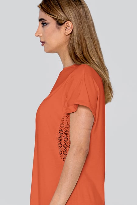 Orange Patch Cut Lace Jersey Dress