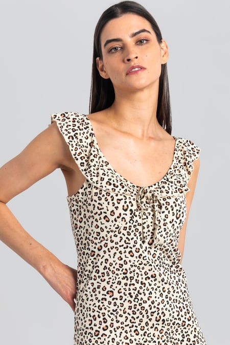 Cream Ruffled Deep V-Neck Tie-Up Camisole