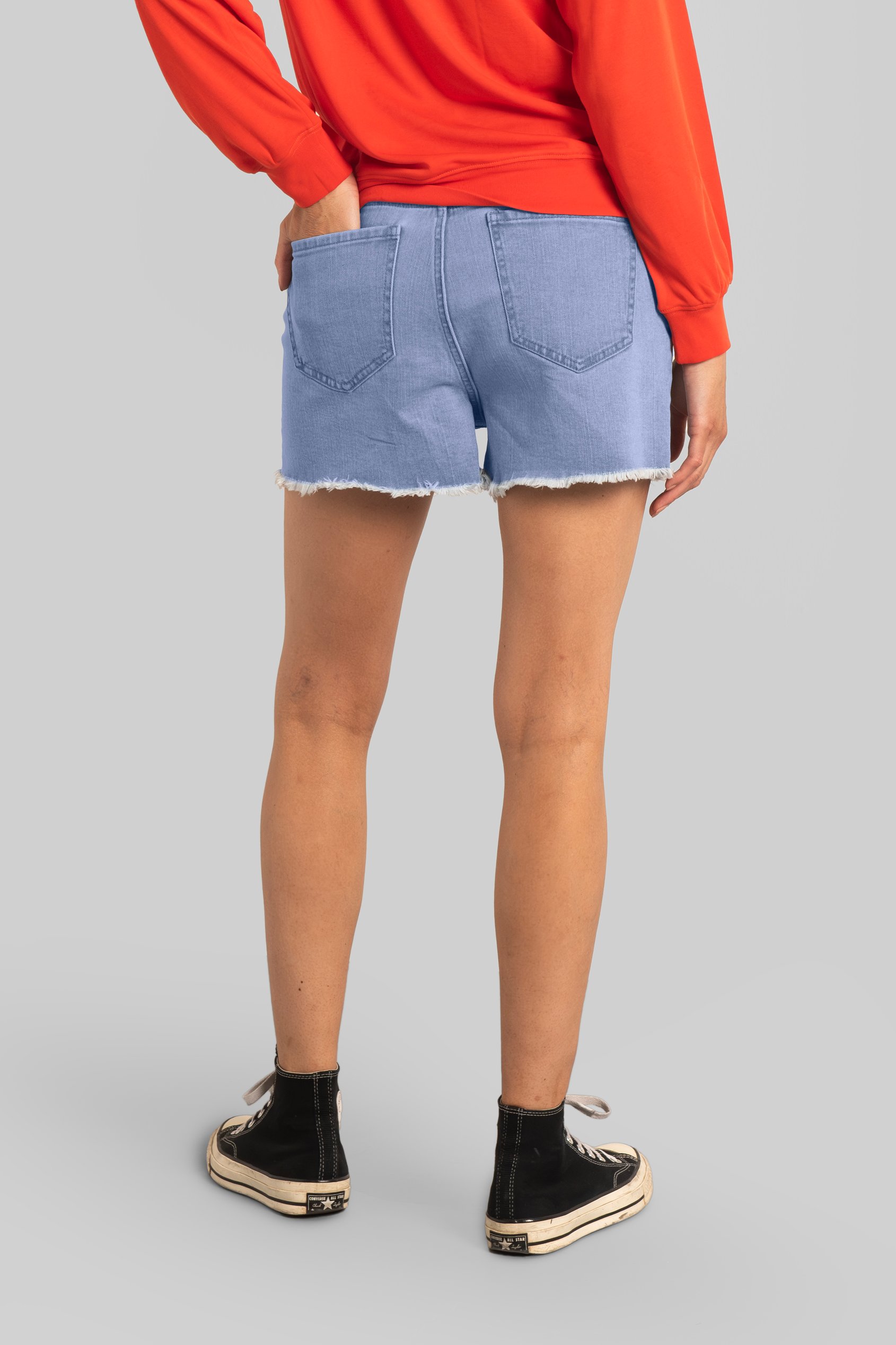 Straight Fit Button Up Raw Hem Shorts
