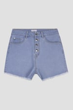 Straight Fit Button Up Raw Hem Shorts