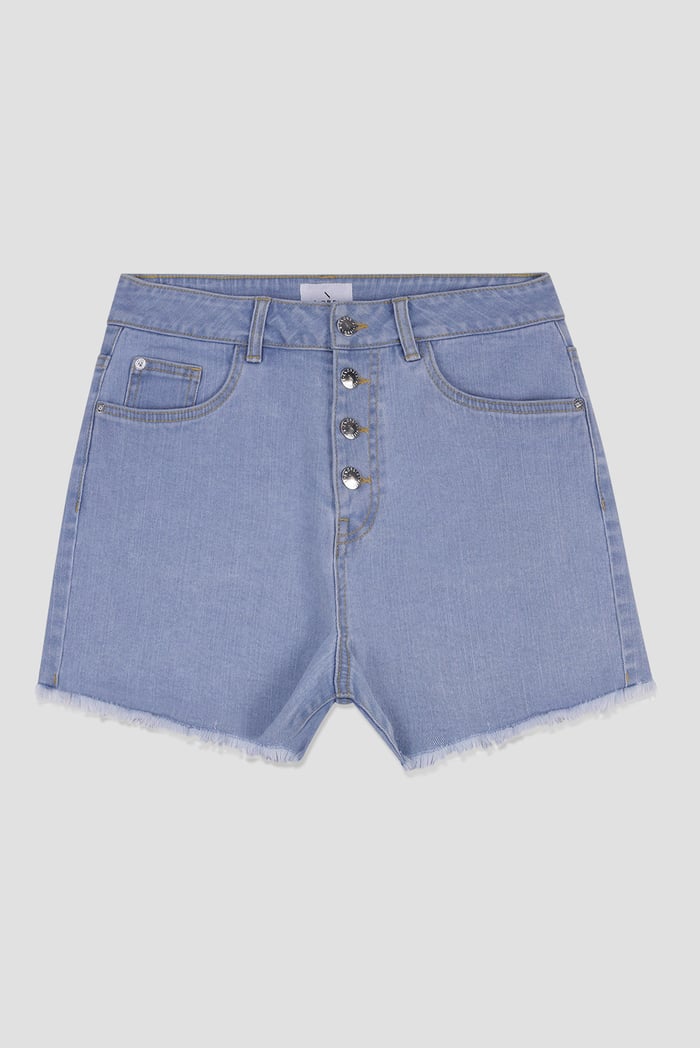 Straight Fit Button Up Raw Hem Shorts