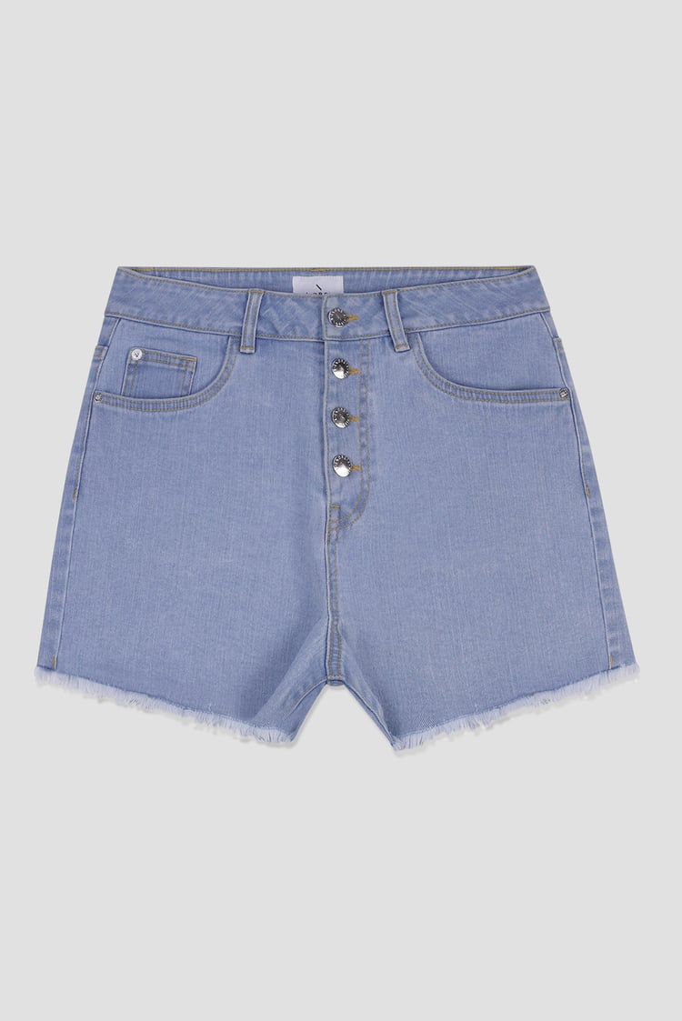 Straight Fit Button Up Raw Hem Shorts
