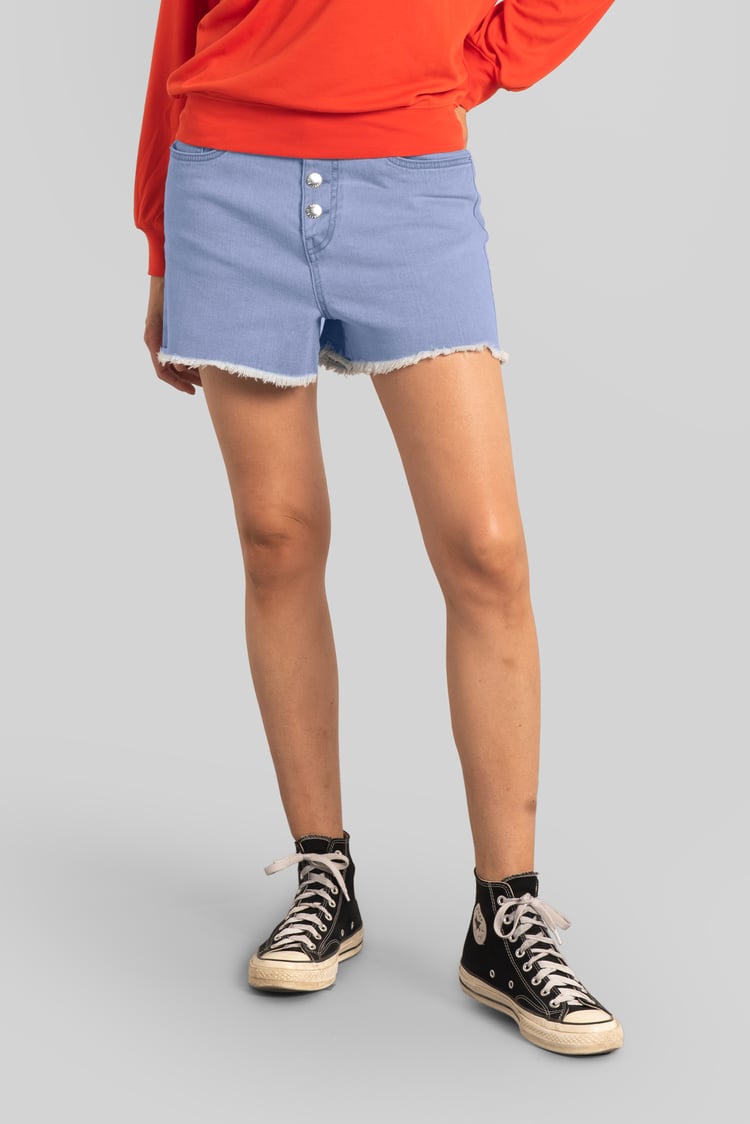 Straight Fit Button Up Raw Hem Shorts
