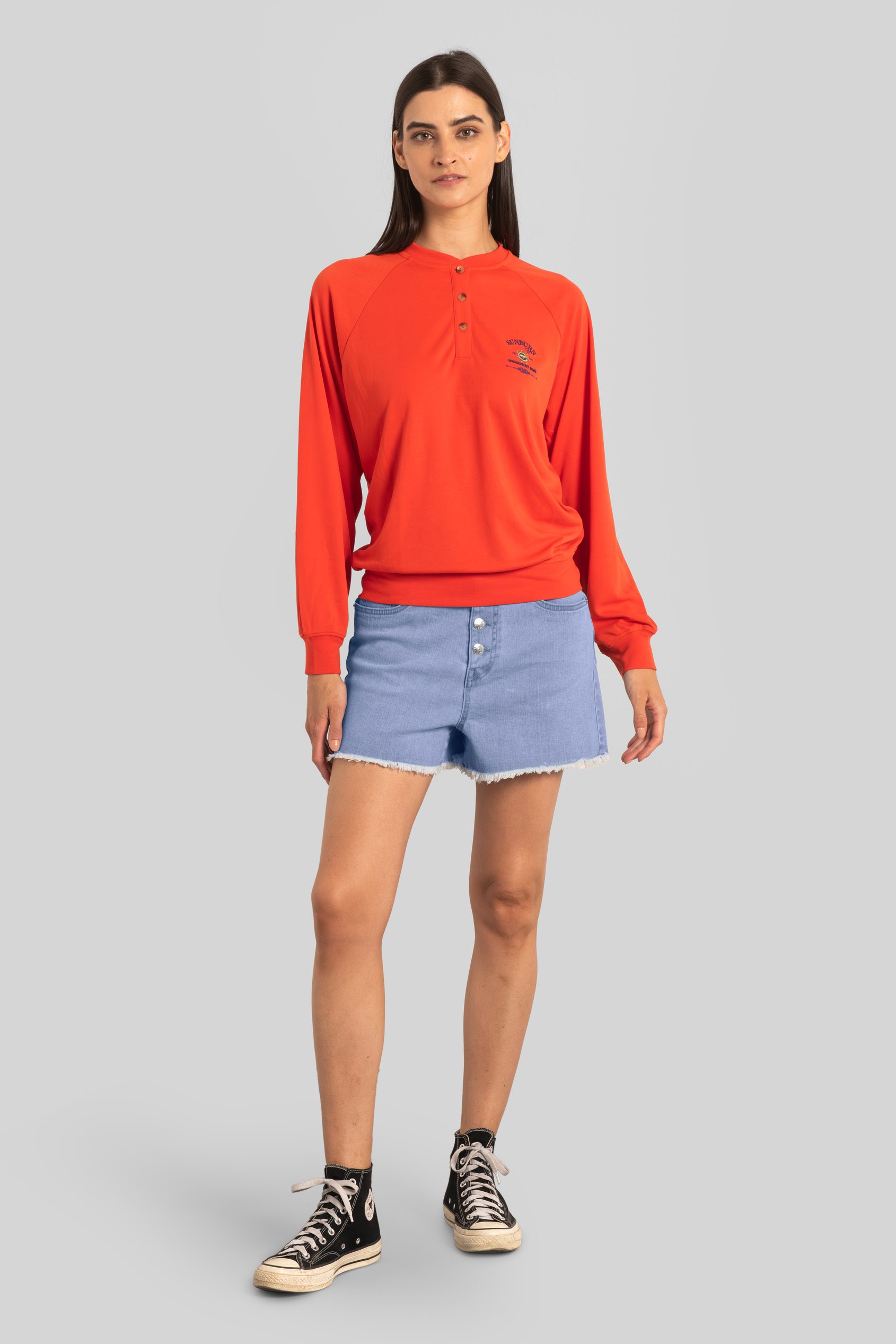 Straight Fit Button Up Raw Hem Shorts