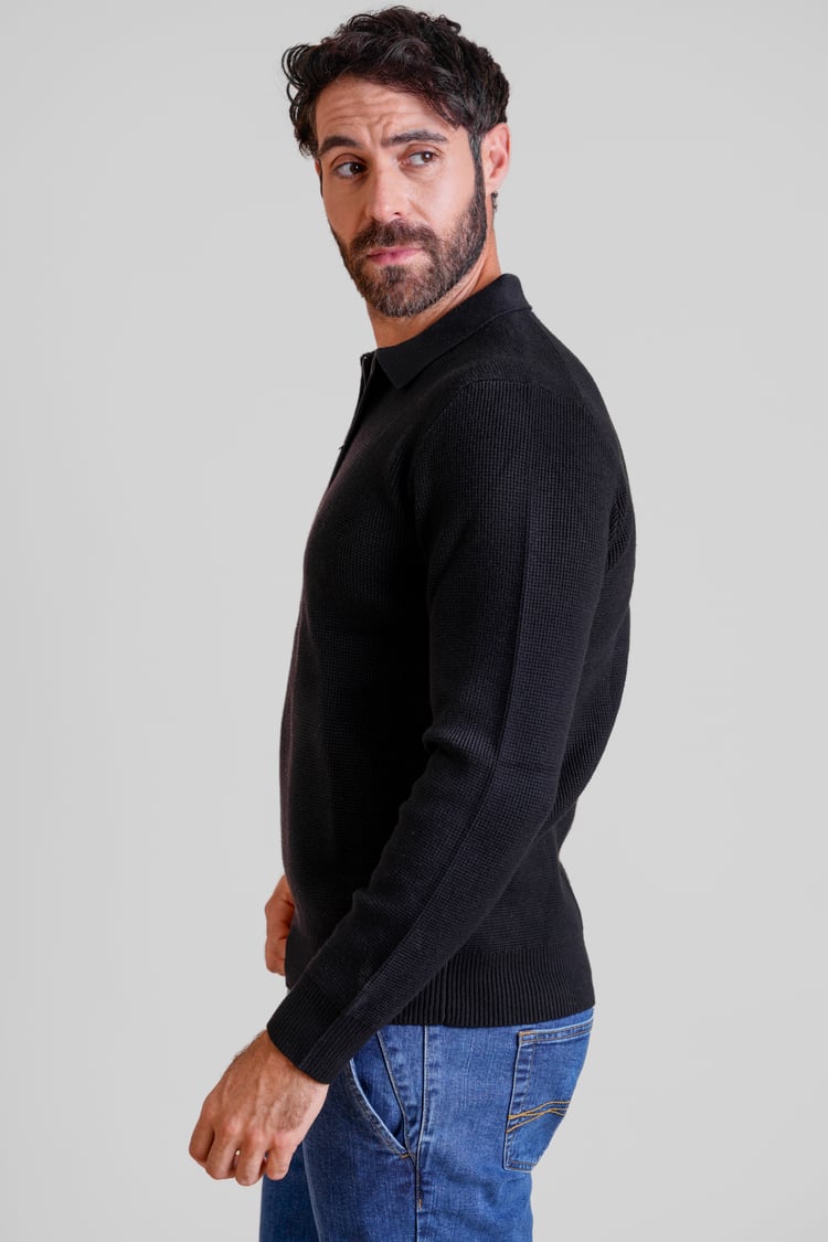 Mens Quarter Zip knitted Polo Jumper