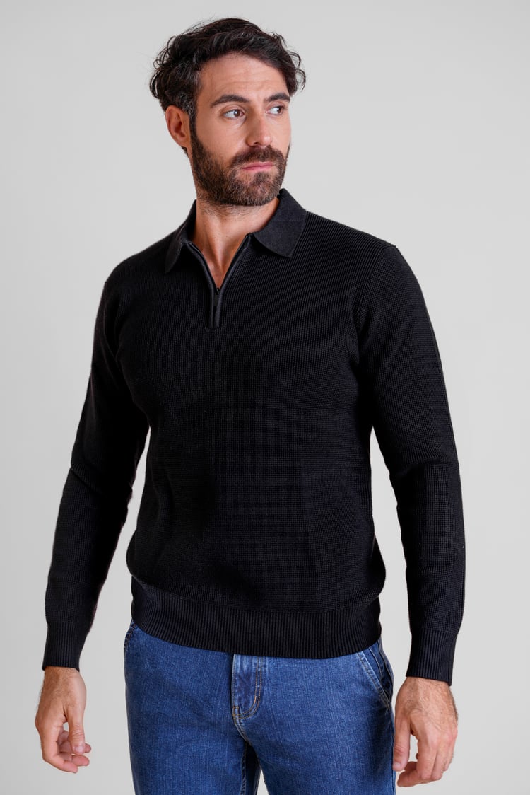 Mens Quarter Zip knitted Polo Jumper