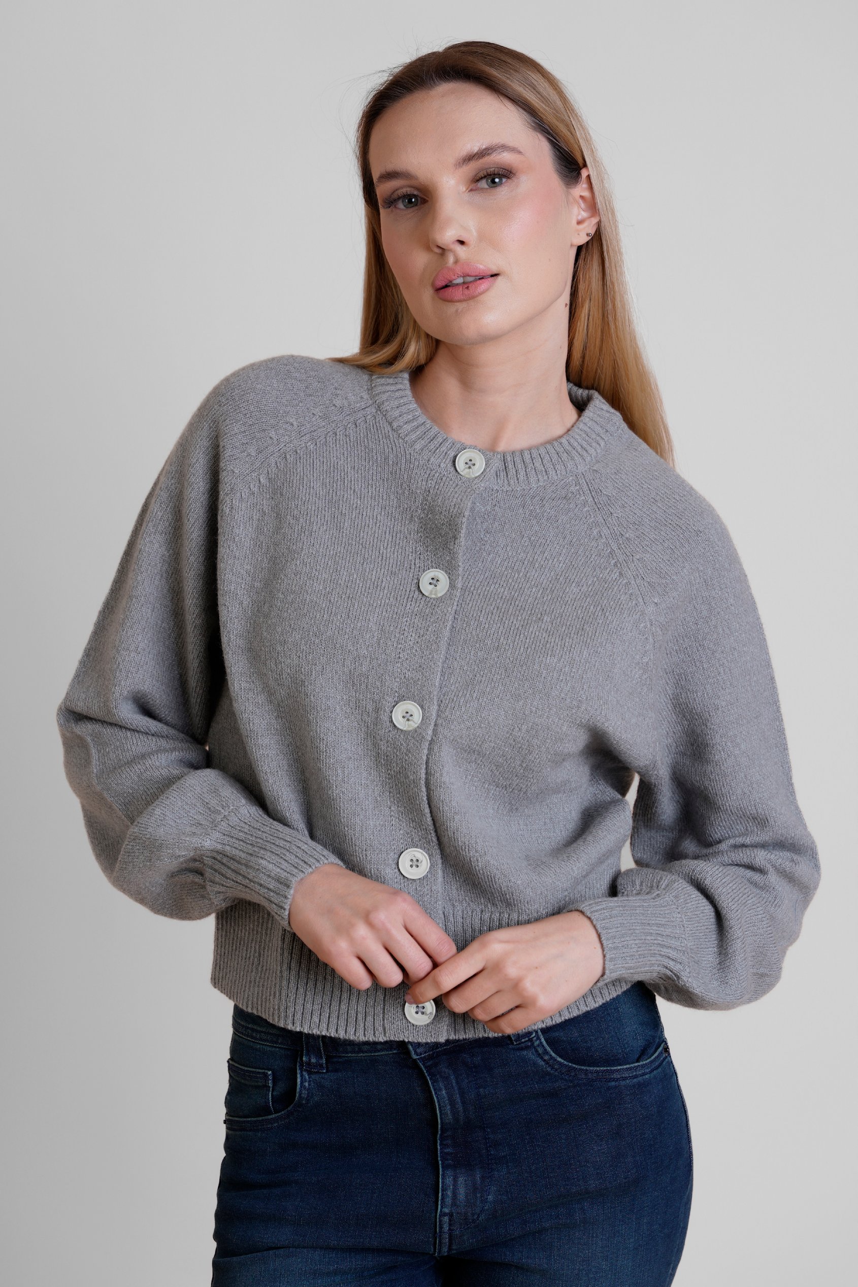 Womens Wool Blend Crew Knitted Cardigan