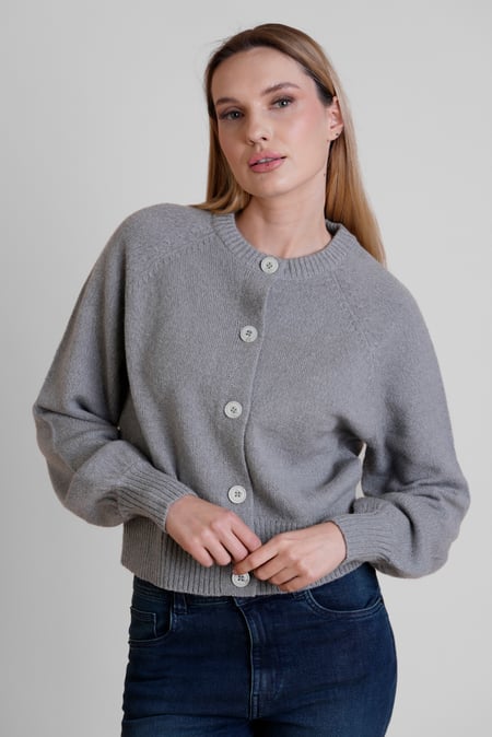 Womens Grey Wool Blend Knitted Cardigan