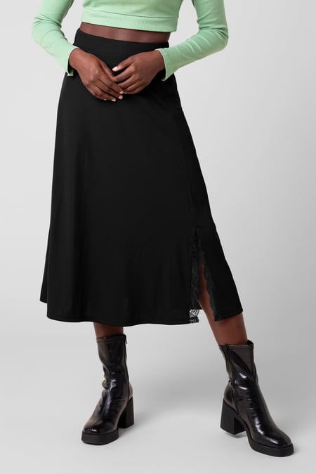 Black Flared Skirt With Lace Details