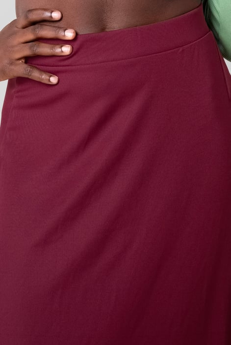 Red Flared Skirt With Lace Details