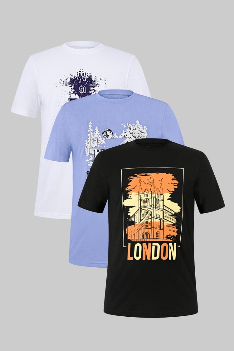 100% Cotton Graphic T-Shirt 3 Pcs Pack