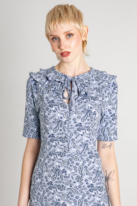 Sky Double Layer Ruffles And Tie Fastening Midi Dress