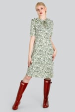 Double Layer Ruffles And Tie Fastening Midi Dress