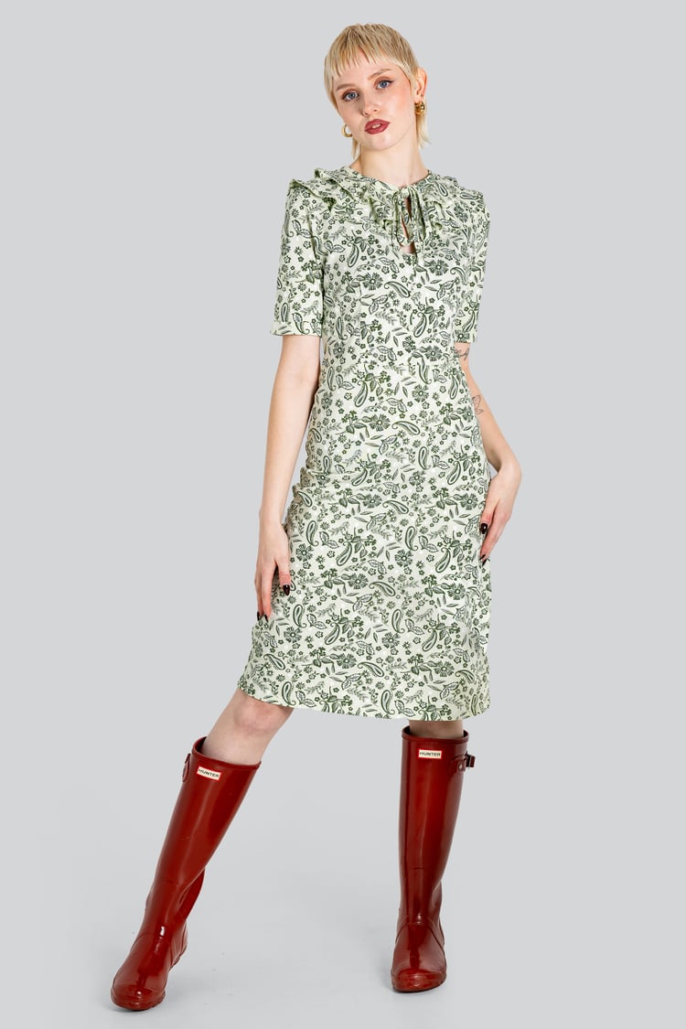 Double Layer Ruffles And Tie Fastening Midi Dress