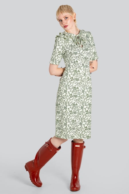 Green Double Layer Ruffles And Tie Fastening Midi Dress