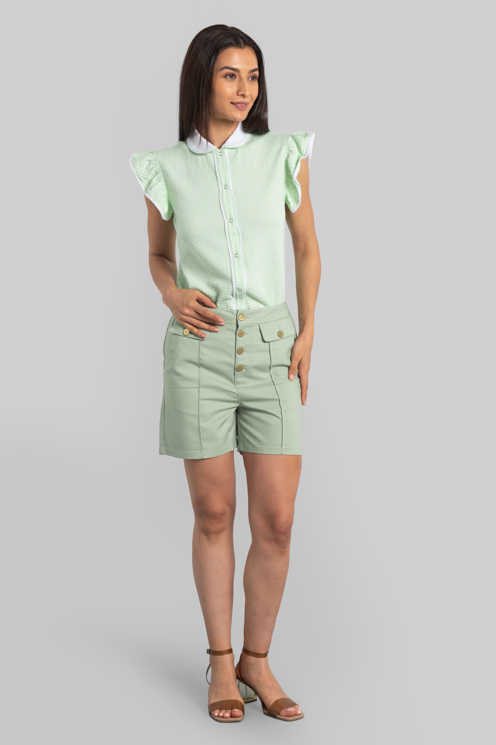 Golden Button Front High Waisted Short