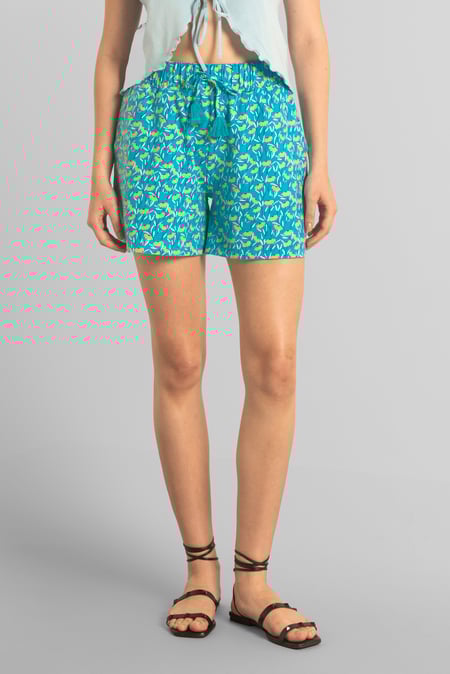 Womens Blue Floral Printed Shorts
