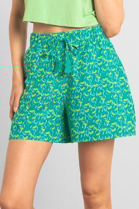 Womens Green Floral Printed Shorts