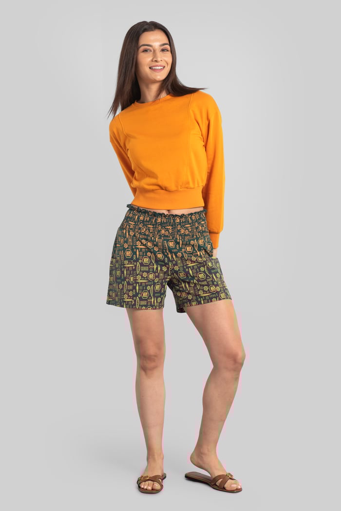 Smocked High-Waisted Printed Shorts