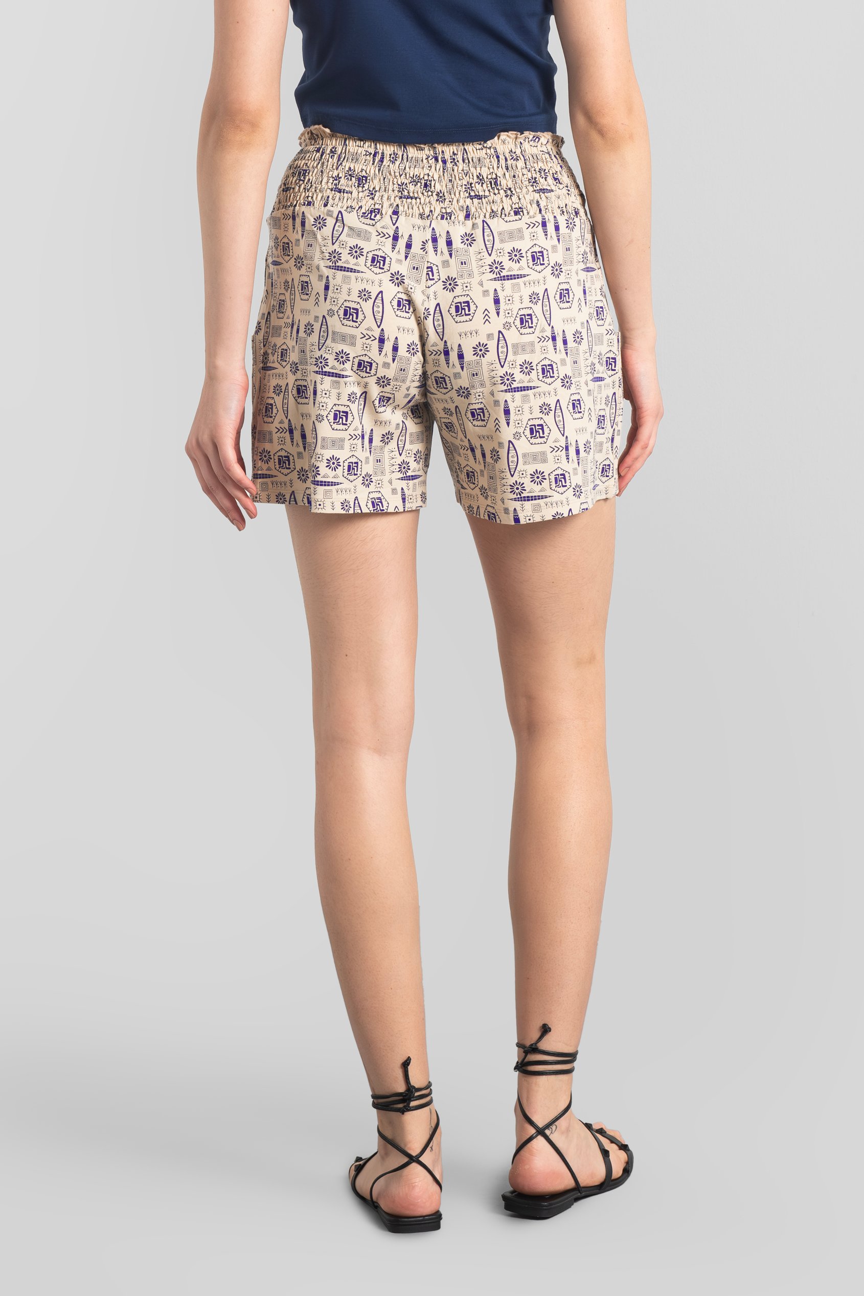 Smocked High-Waisted Printed Shorts