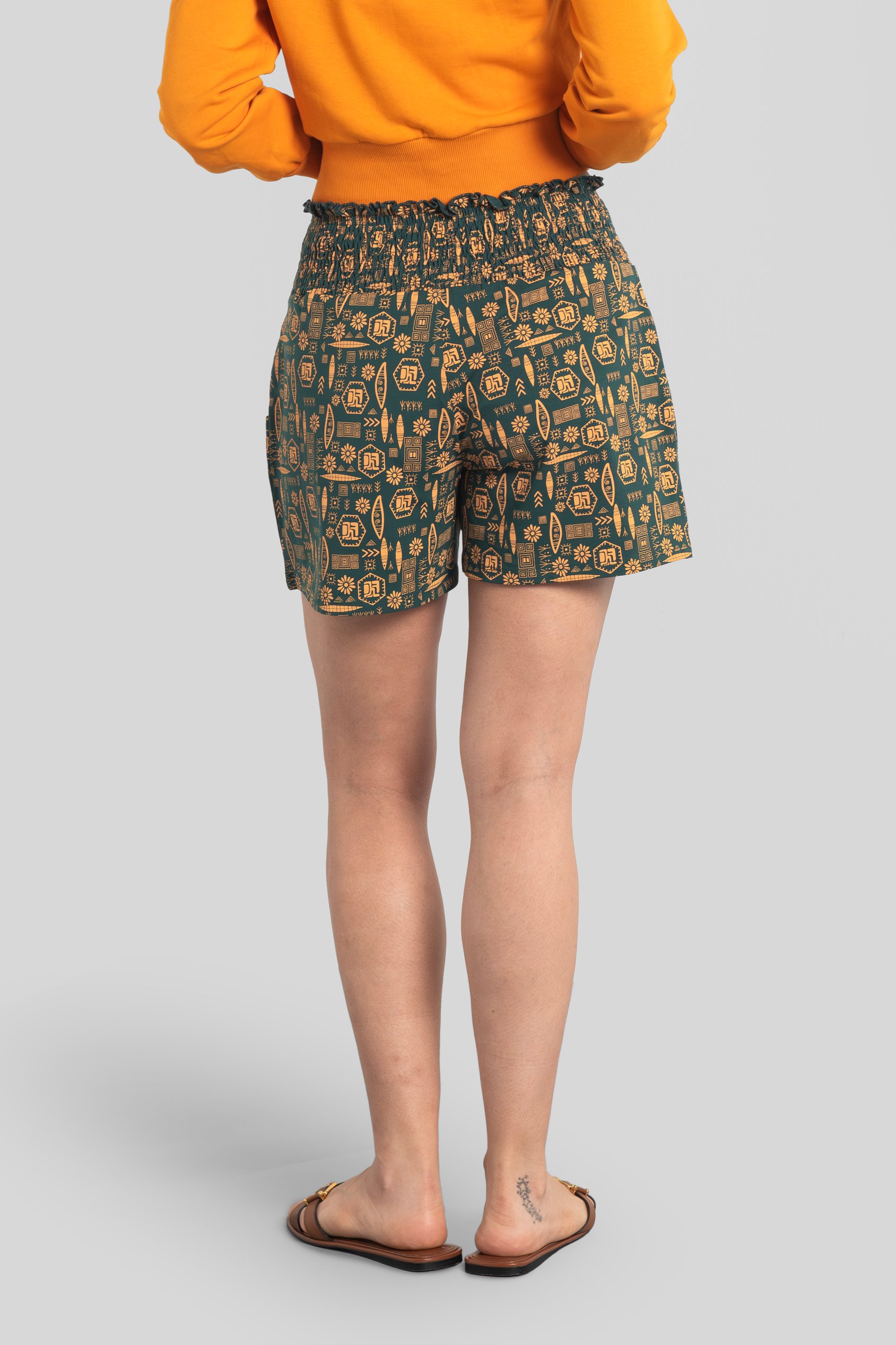 Smocked High-Waisted Printed Shorts
