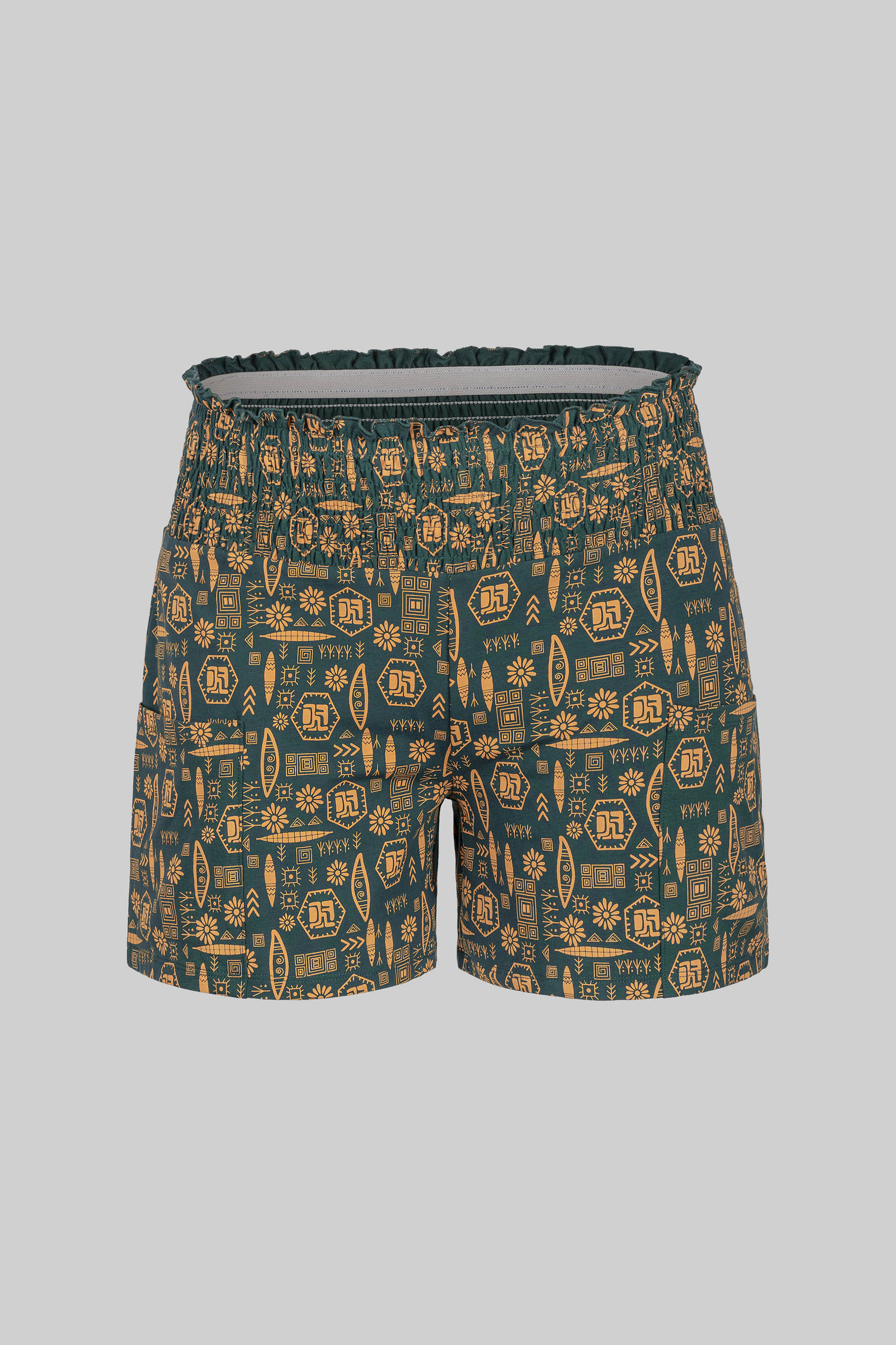 Smocked High-Waisted Printed Shorts