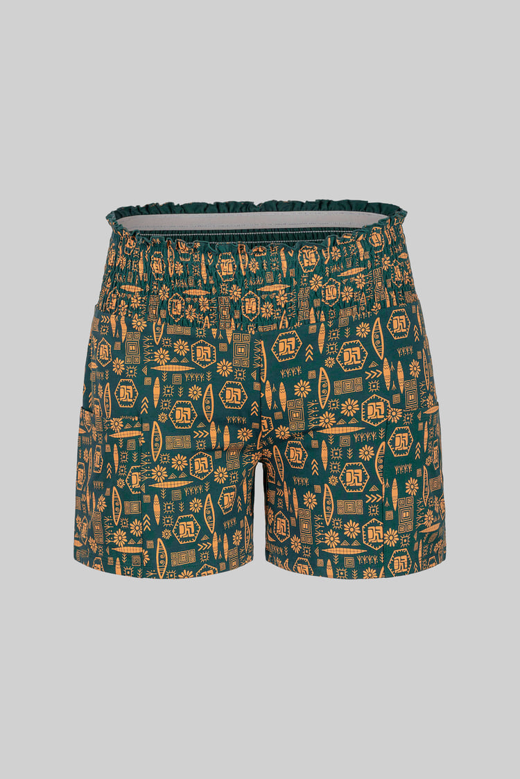 Smocked High-Waisted Printed Shorts