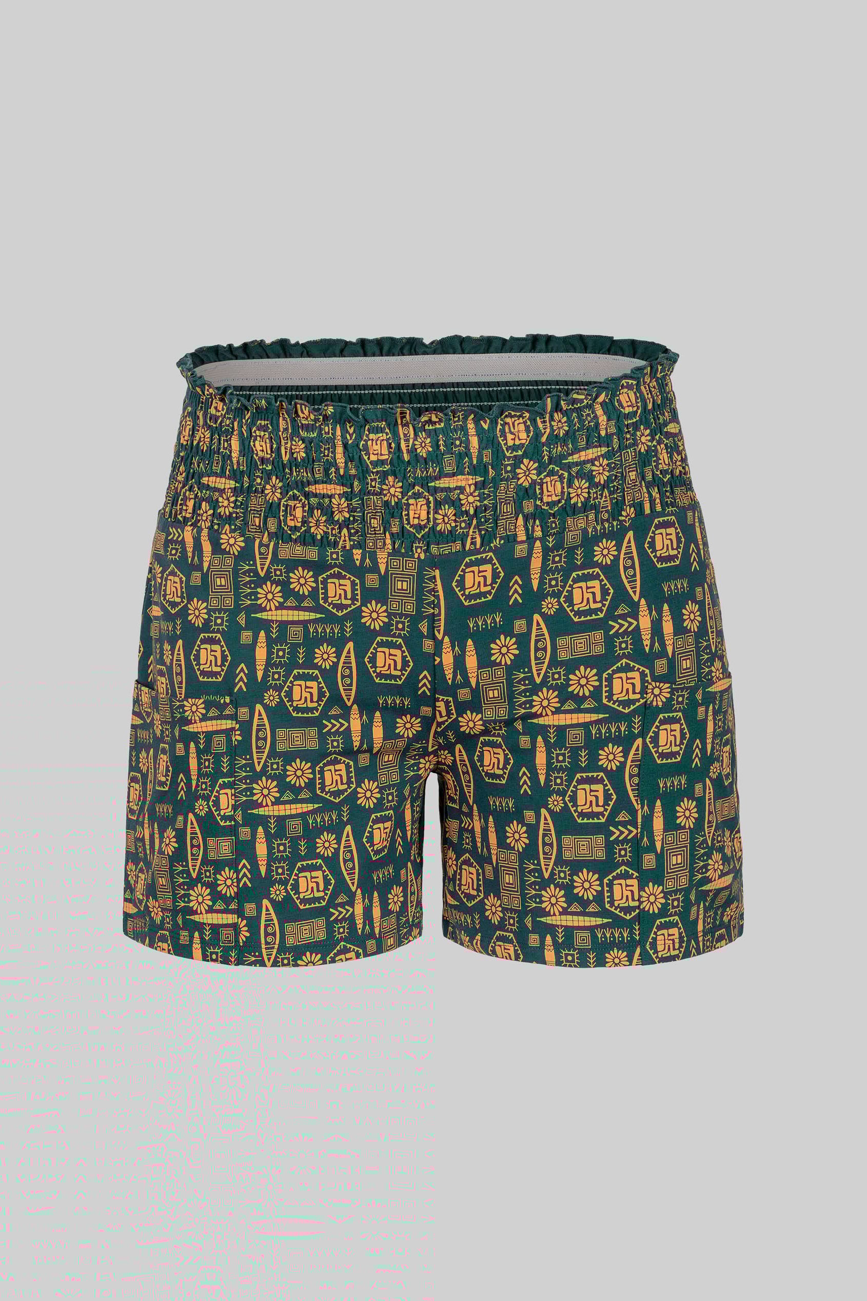 Smocked High-Waisted Printed Shorts