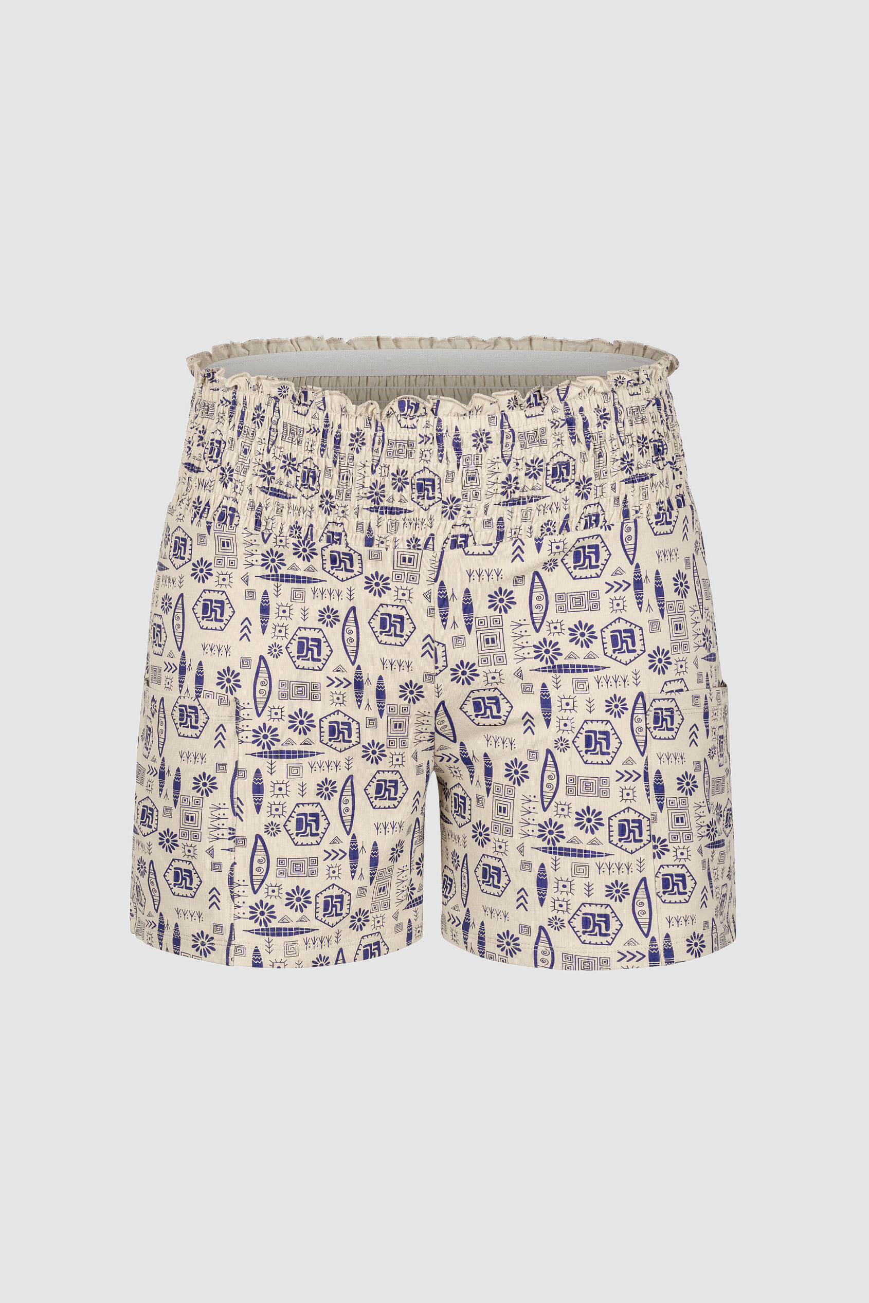 Smocked High-Waisted Printed Shorts