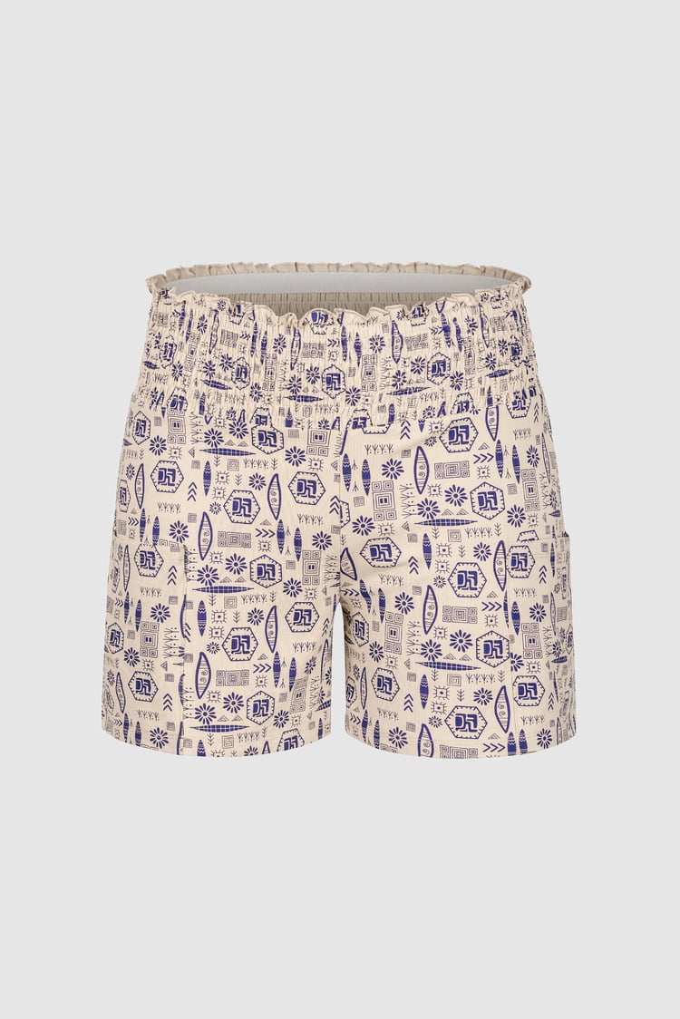 Smocked High-Waisted Printed Shorts