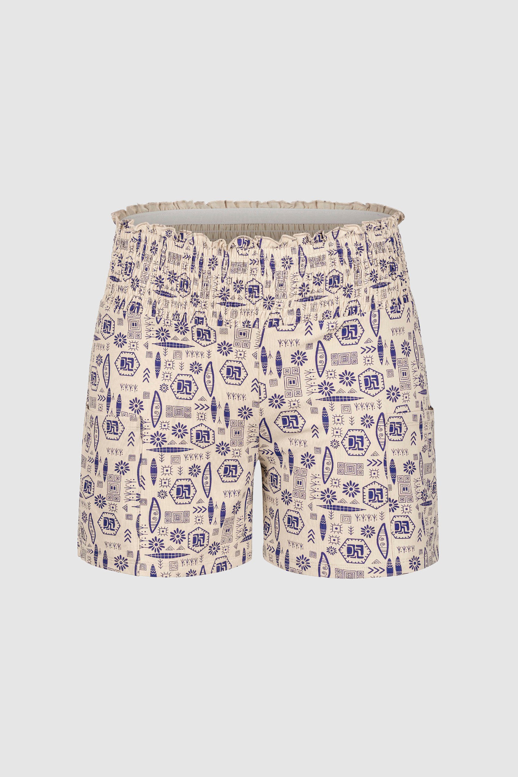 Smocked High-Waisted Printed Shorts