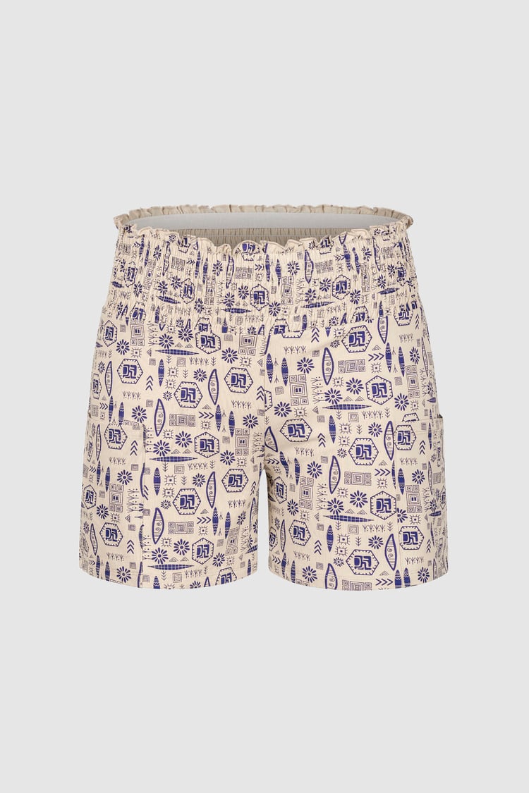 Smocked High-Waisted Printed Shorts