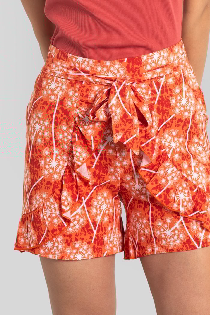 Womens Ruffle Tie-Front Dandelion Printed Shorts