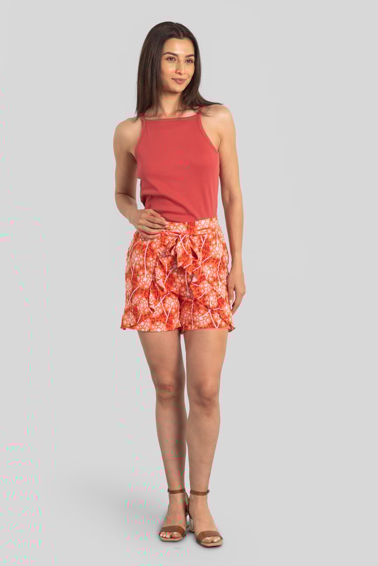 Womens Ruffle Tie-Front Dandelion Printed Shorts