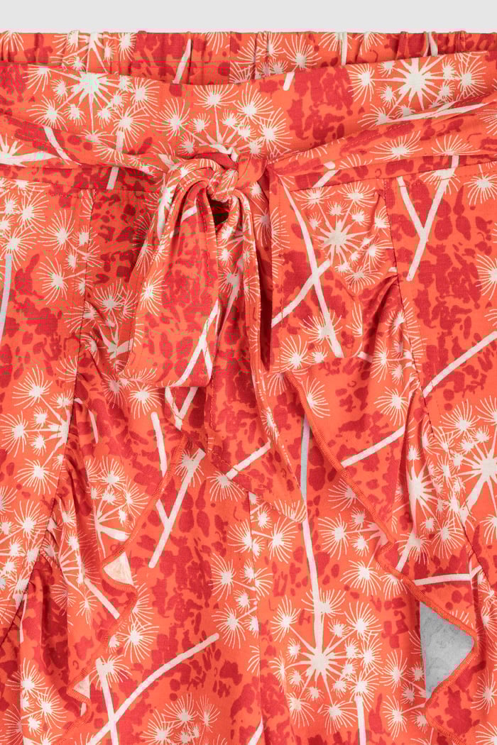 Womens Ruffle Tie-Front Dandelion Printed Shorts