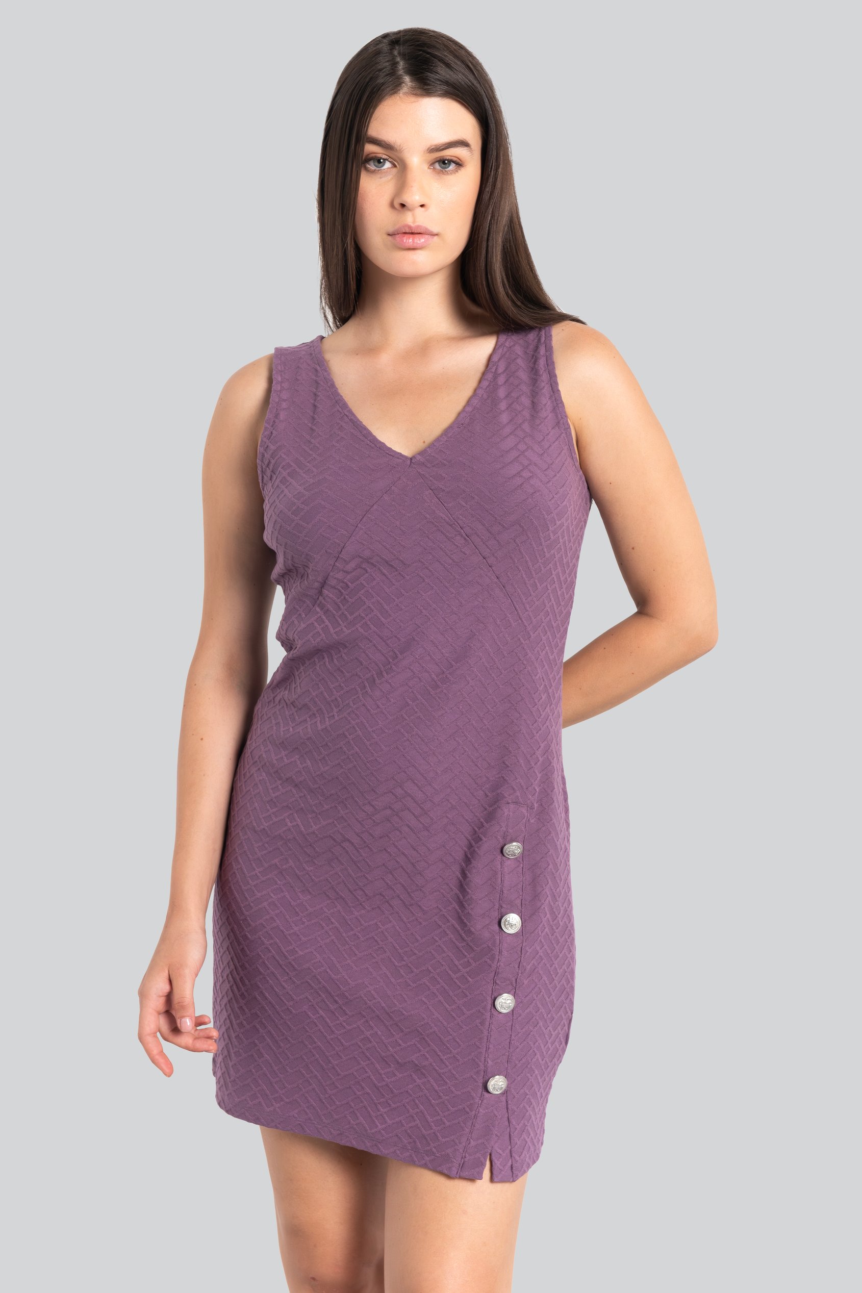 Womens Sleeveless Button Detail Mini Dress