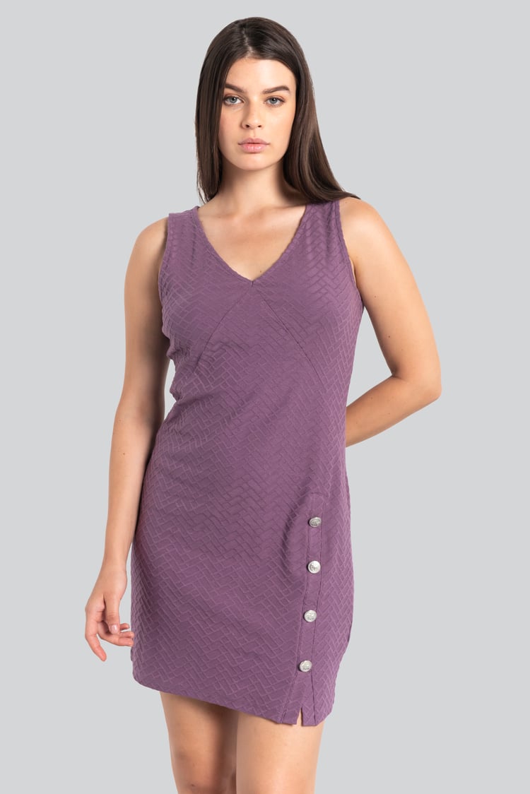 Womens Sleeveless Button Detail Mini Dress