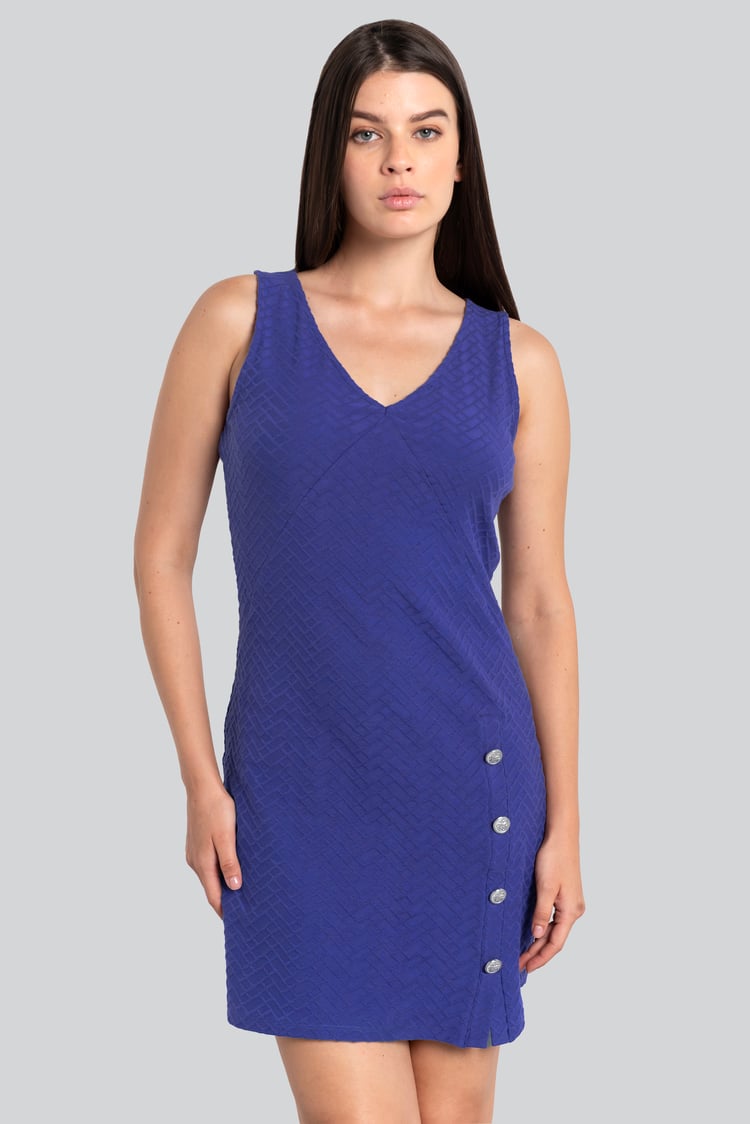 Womens Sleeveless Button Detail Mini Dress