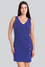 Womens Sleeveless Button Detail Mini Dress