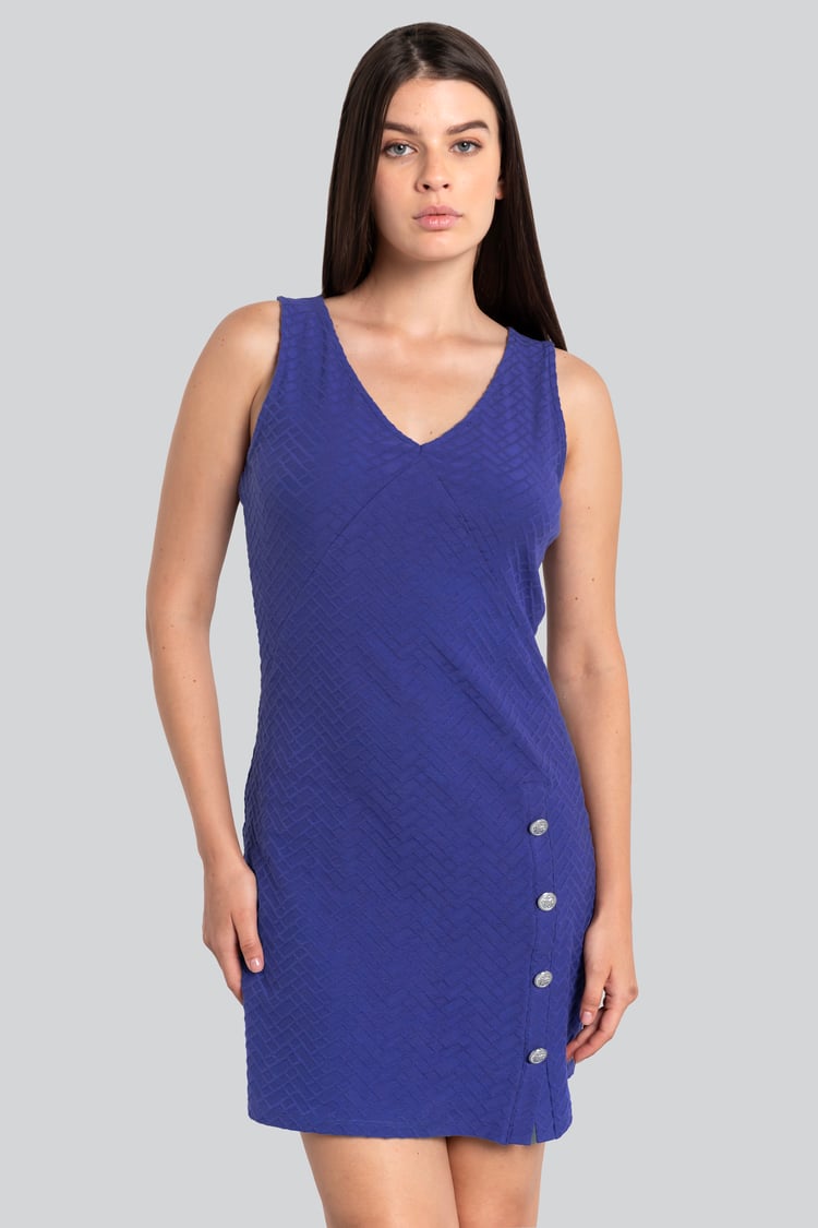 Womens Sleeveless Button Detail Mini Dress