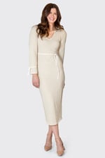 Textured Stretch Jersey Long Sleeve Midi Dress