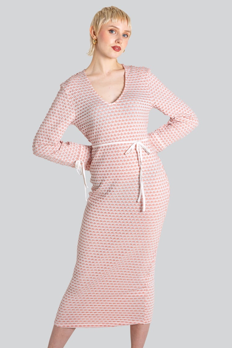 Textured Stretch Jersey Long Sleeve Midi Dress