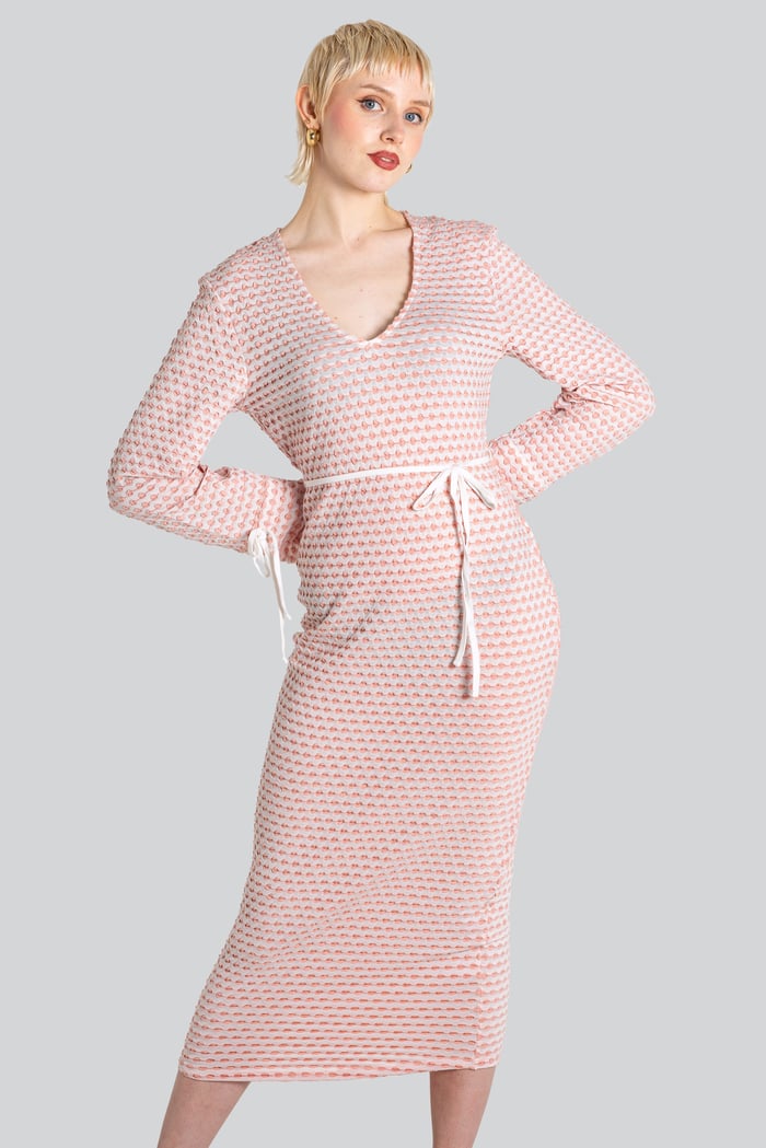 Textured Stretch Jersey Long Sleeve Midi Dress