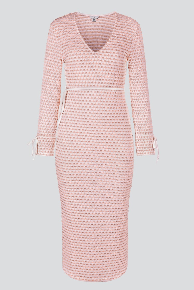 Textured Stretch Jersey Long Sleeve Midi Dress